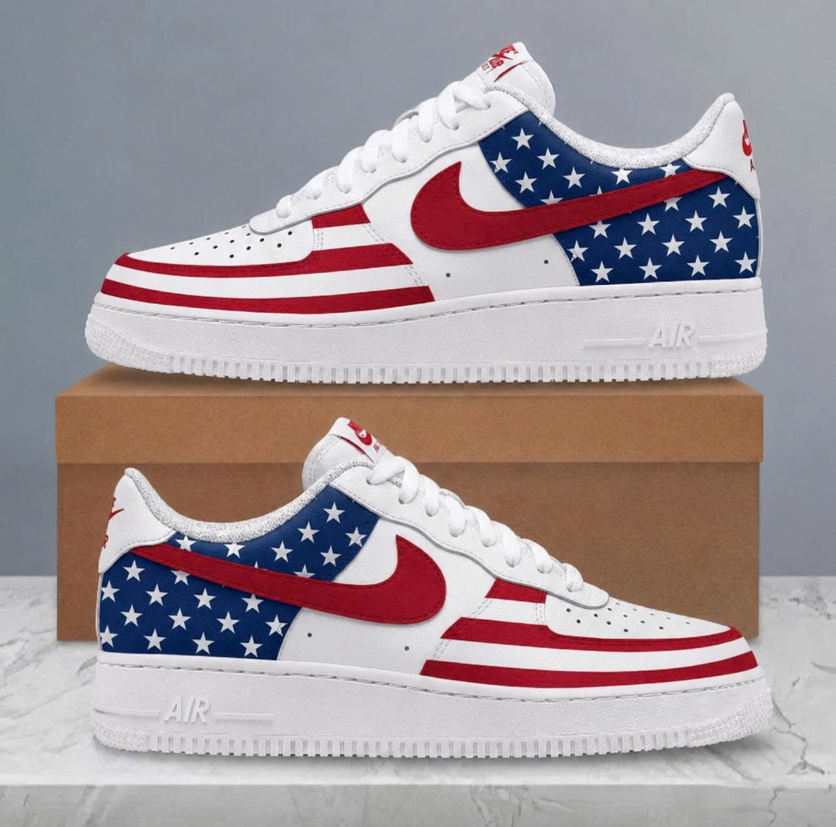 LIMITED EDITION - NEW CUSTOMIZED | BOLD COLOR-BLOCK AMERICAN FLAG STARS & STRIPES SNEAKERS